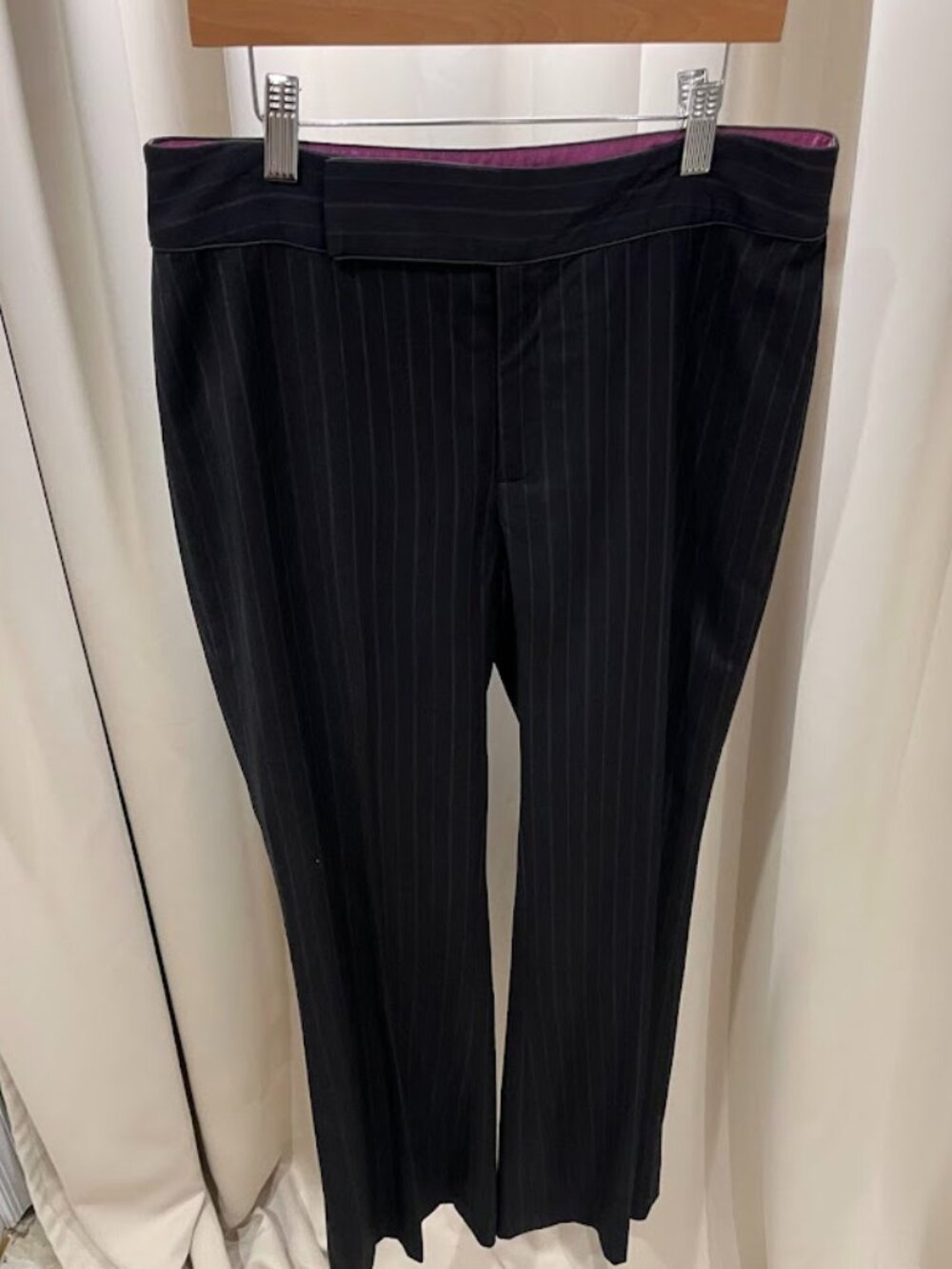 Banana Republic Ladies Black Pin Striped Wool Lined Dress Pants
